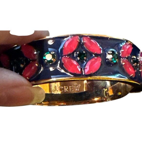 J.Crew Enamel & Gold-Tone Bangle With Pink & Green Floral Design - NOS - Picture 10 of 12
